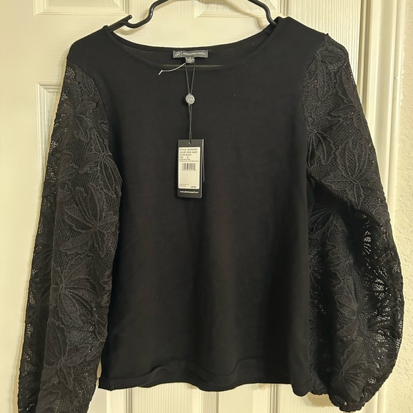 Adrianna Papell Tops - Adrianna Papell Black Embellished Boxy Long Sleeve Blouse
